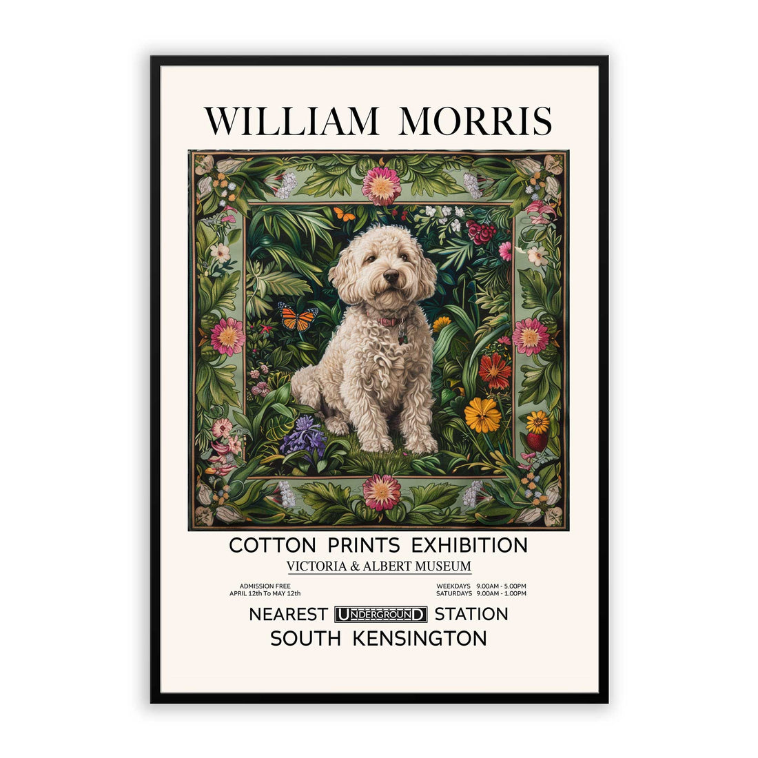 labradoodle pup print, William Morris style  vintage print for living room, bedroom, for dog mom, dog lovers, dog parents, gifting