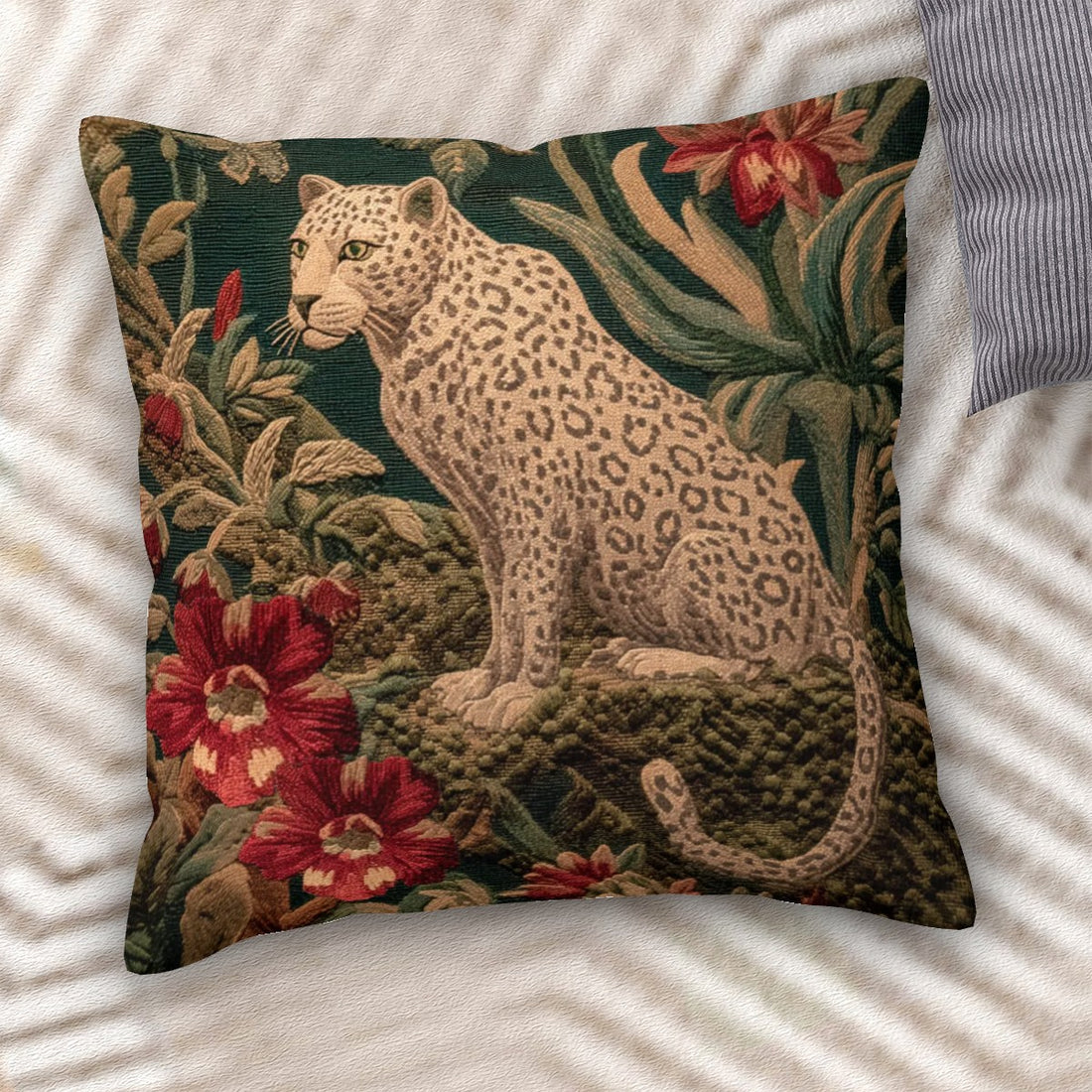 Leopard In Garden Cotton Woven Blanket