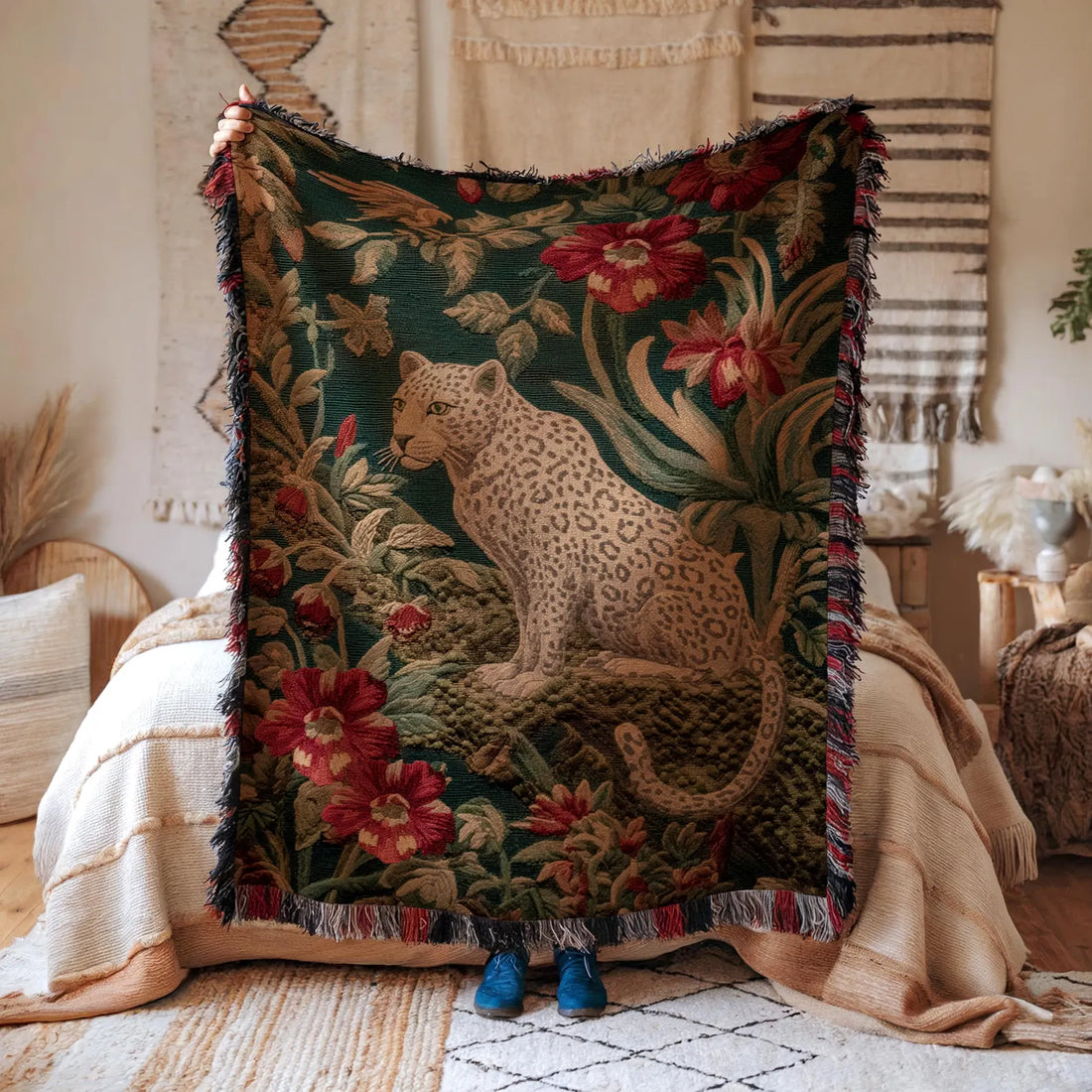 Leopard Print Cotton Woven Blanket