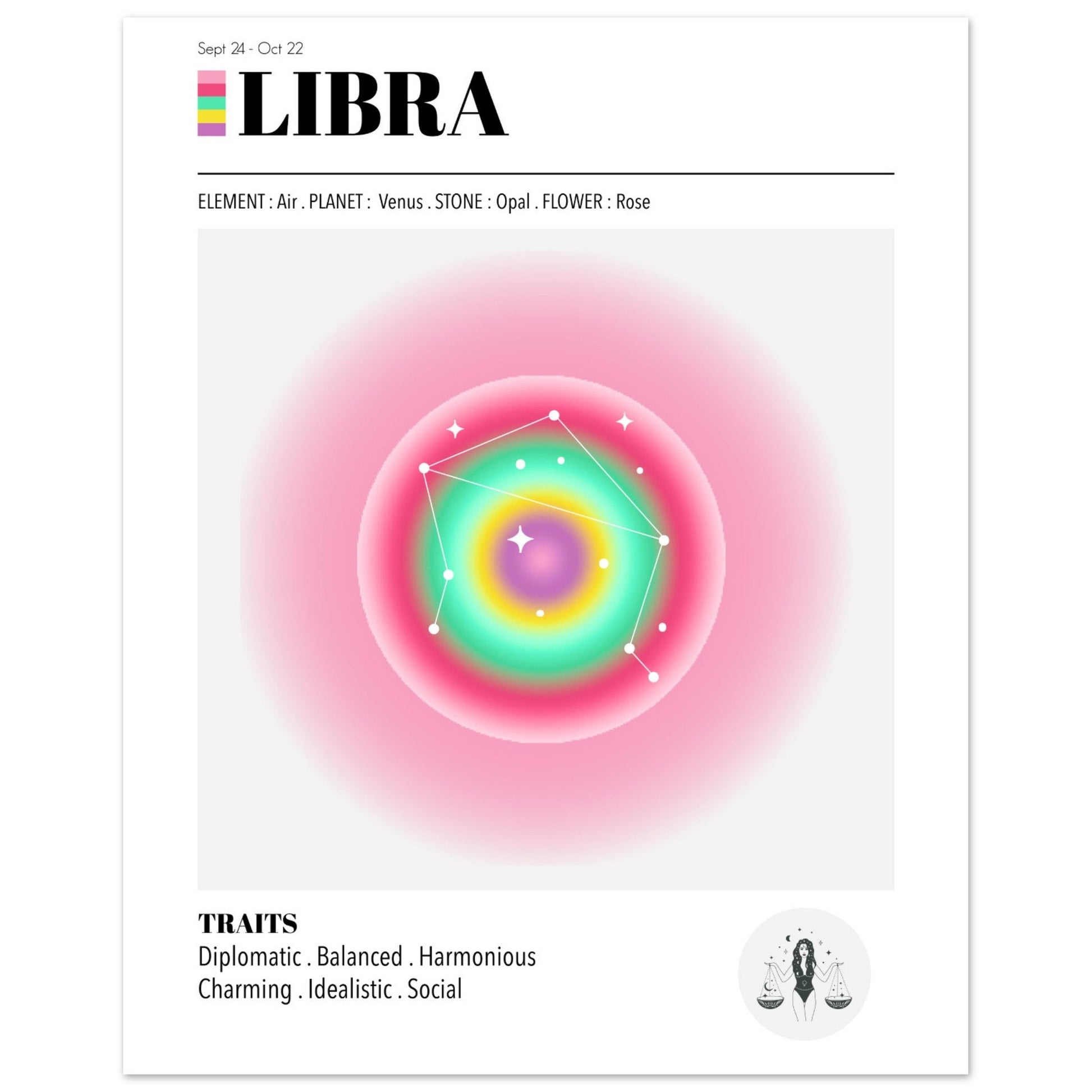 Libra - Zodiac Sign, Libra Aura, Libra Zodiac, Zodiac Sign Print, #illieeart