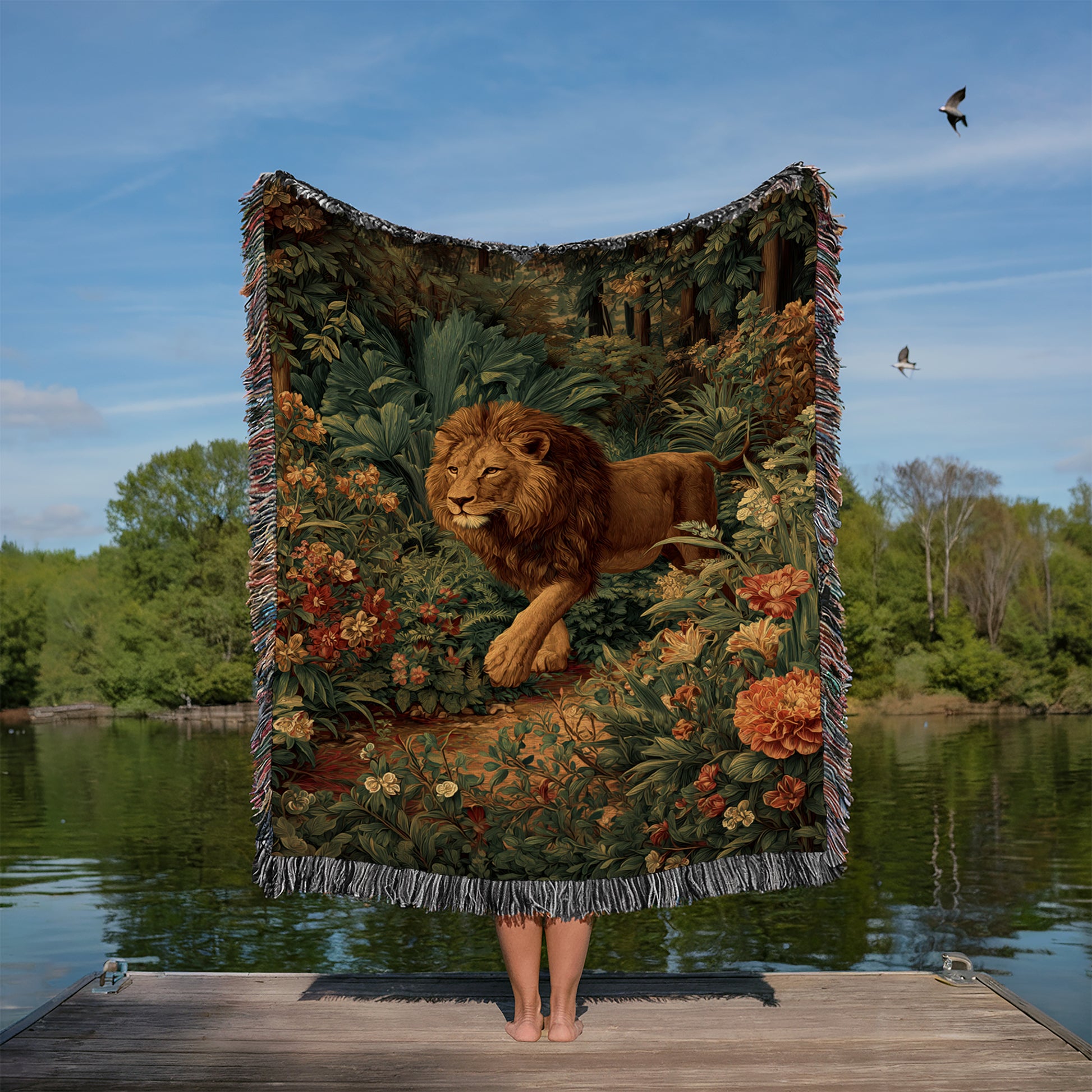 lion tapestry blanket woven throw