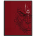 Framed crimson red Lord Hanuman canvas wall art, minimalist line art print for modern spiritual living spaces and yoga studios