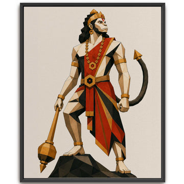 Modern Lord Hanuman canvas wall art print for home decor, showing the deity in a majestic warrior pose.