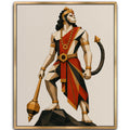 Modern Lord Hanuman  gold frame canvas wall art print for home decor, showing the deity in a majestic warrior pose.