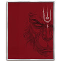 Framed crimson red Lord Hanuman silver frame canvas wall art, minimalist line art print for modern spiritual living spaces and yoga studios