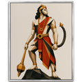 Modern Lord Hanuman  silver frame canvas wall art print for home decor, showing the deity in a majestic warrior pose.