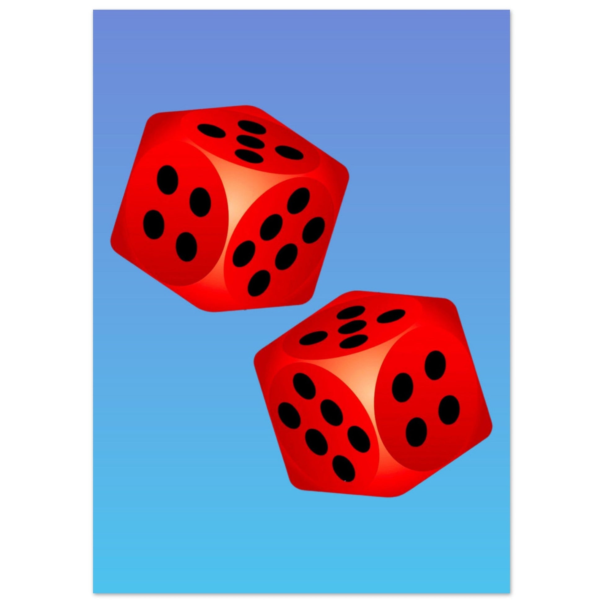 Lucky Me, Luck Me Art Print, Red and Blue Motif, Red Dot Dice, #illieeart