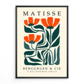 Matisse design featuring orange flowers and green leaves on a beige background.