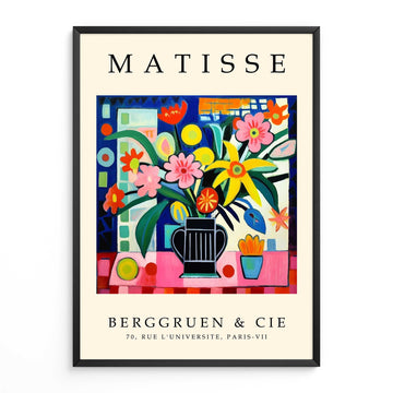 Matisse floral still life print with colourful flowers in a black vase