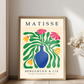 Matisse floral cut out print with pink flowers, green leaves and blue vase