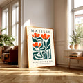 Matisse orange flower print with orange flowers and green leaves. Henri Matisse print, botanical wall art, floral wall art, flower wall art, Matisse poster, botanical print and mid century wall art