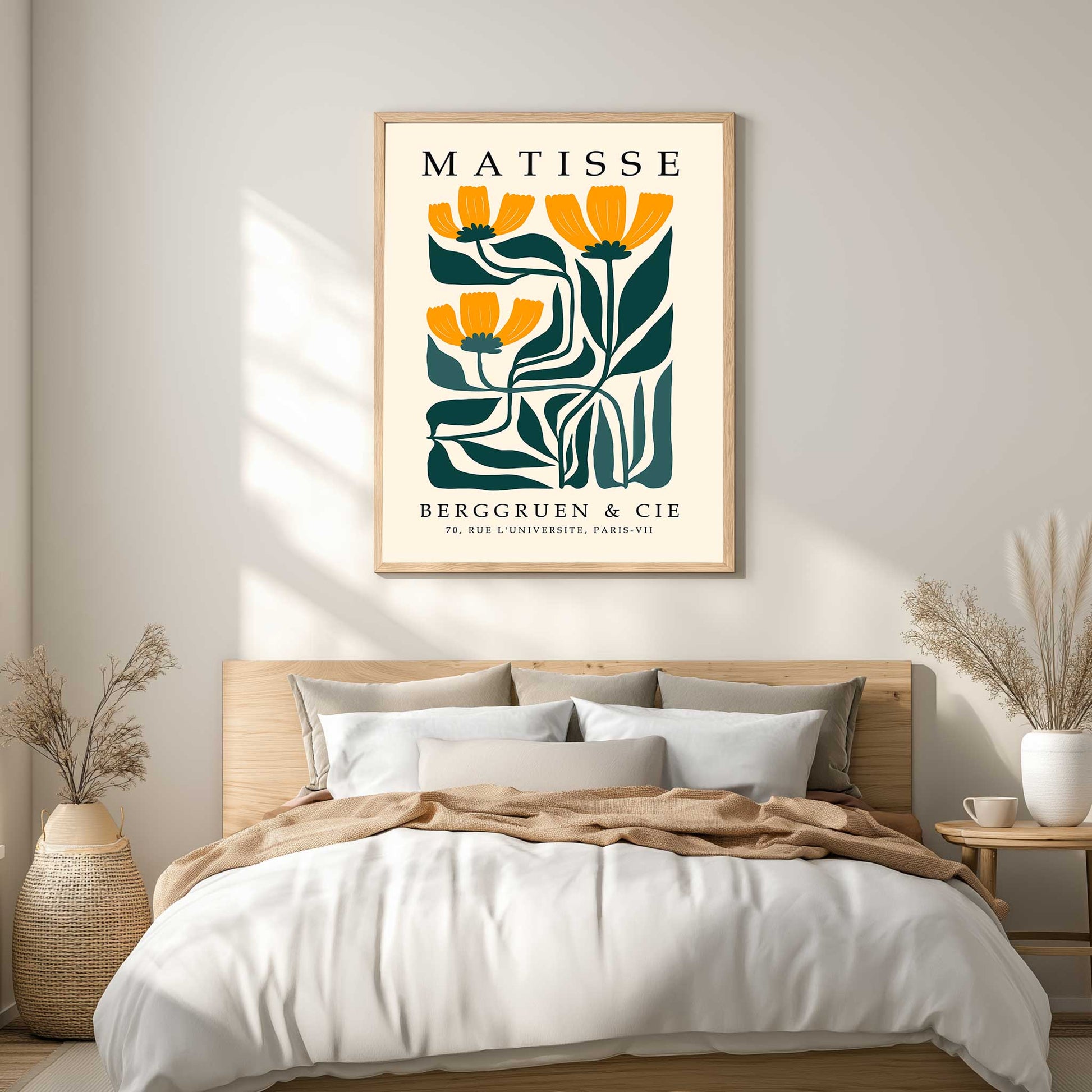 Matisse Yellow flower print with orange flowers and green leaves. Henri Matisse print, botanical wall art, floral wall art, flower wall art, Matisse poster, botanical print and mid century wall art