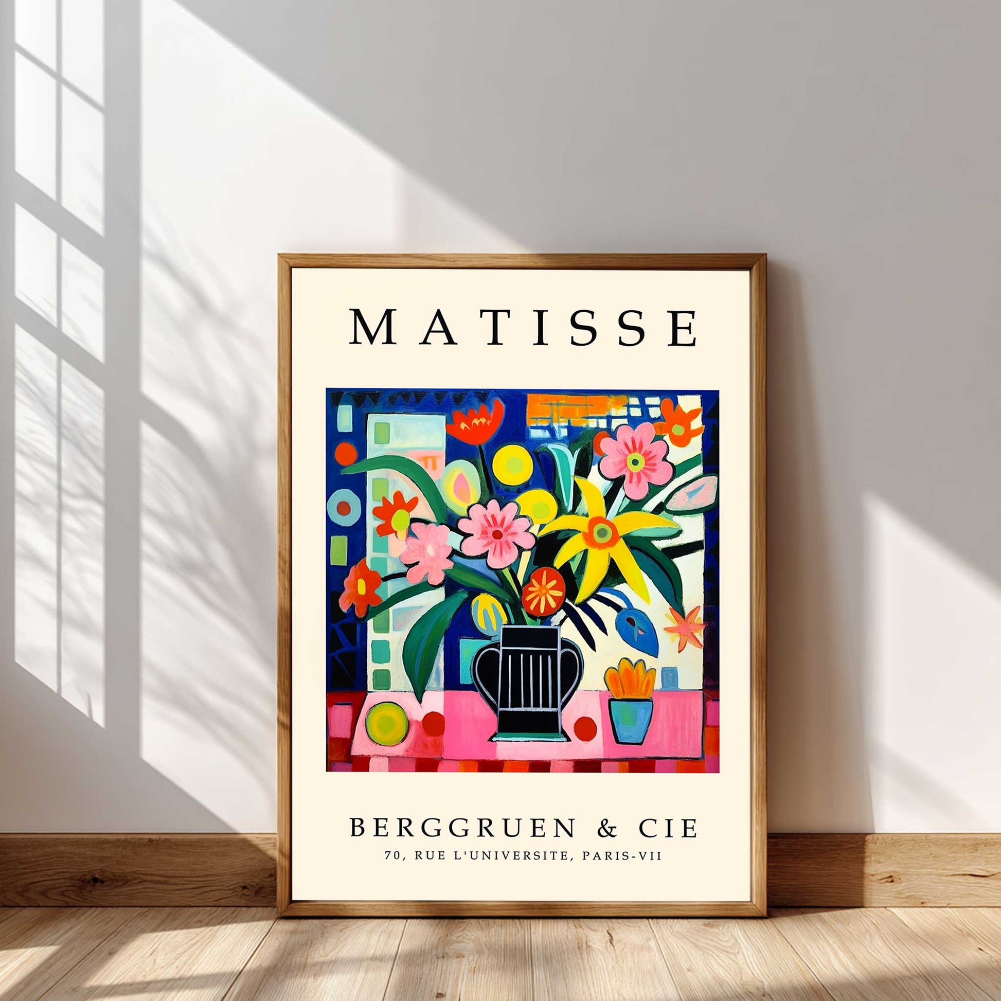 Matisse floral still life print with colourful flowers in a black vase