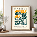 Matisse Yellow flower print with orange flowers and green leaves. Henri Matisse print, botanical wall art, floral wall art, flower wall art, Matisse poster, botanical print and mid century wall art