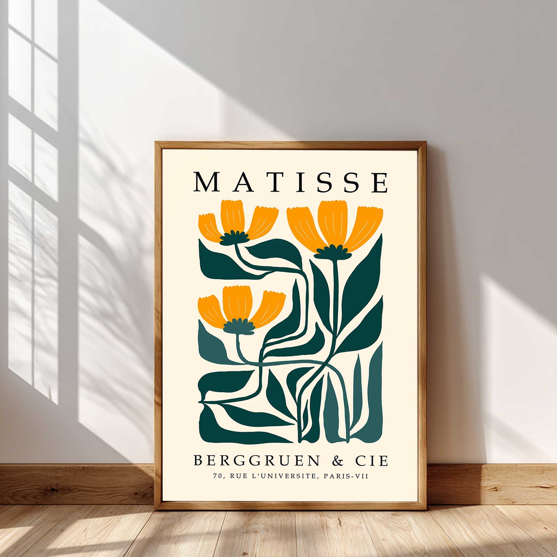 Matisse Yellow flower print with orange flowers and green leaves. Henri Matisse print, botanical wall art, floral wall art, flower wall art, Matisse poster, botanical print and mid century wall art