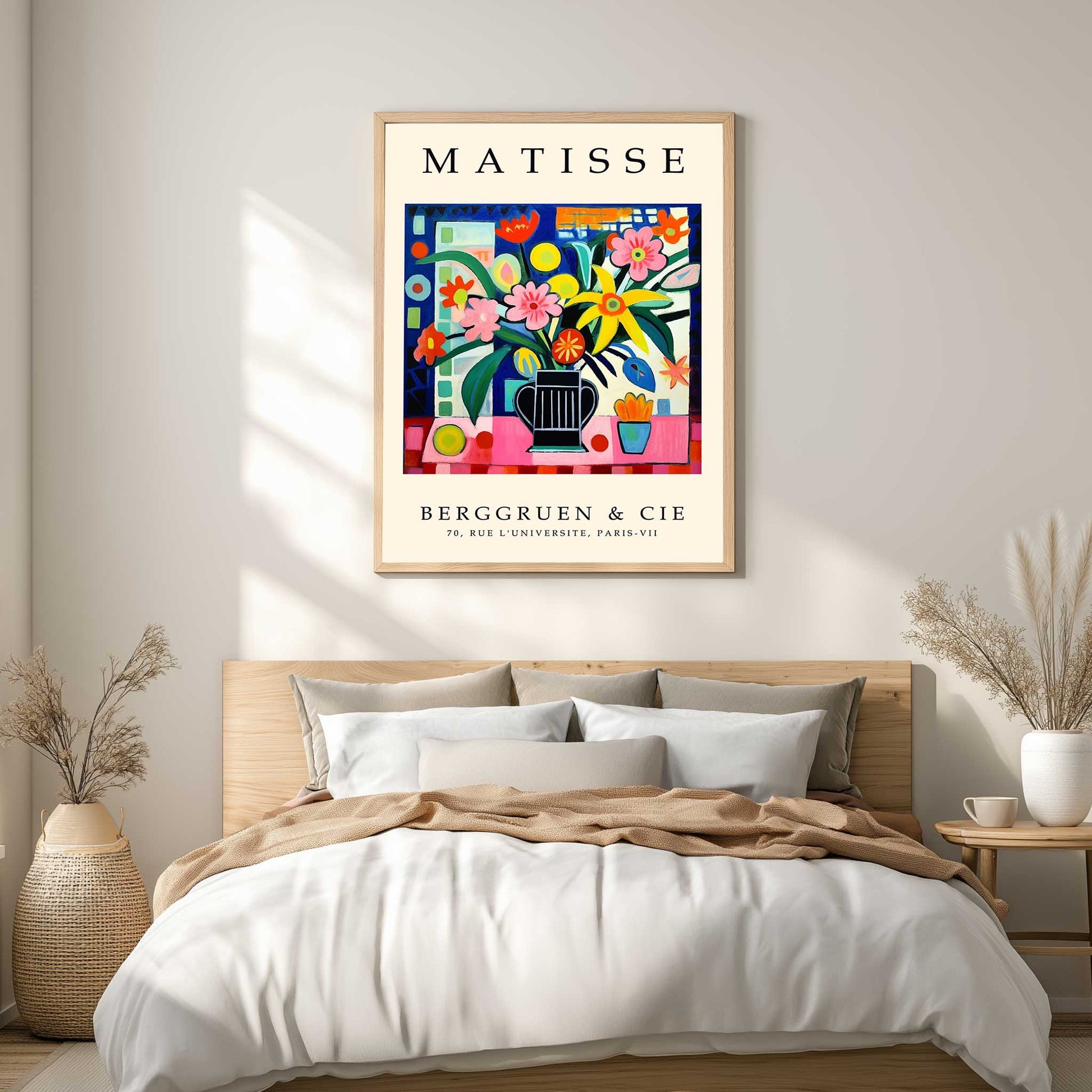 Matisse floral still life print with colourful flowers in a black vase