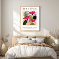 Matisse pink flower print with pink flowers, green botanical shapes and abstract floral forms. Pink flower wall art, Scandinavian floral print, botanical wall art, Henri Matisse print, floral wall art and modern botanical print.