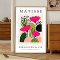 Matisse pink flower print with pink flowers, green botanical shapes and abstract floral forms. Pink flower wall art, Scandinavian floral print, botanical wall art, Henri Matisse print, floral wall art and modern botanical print.