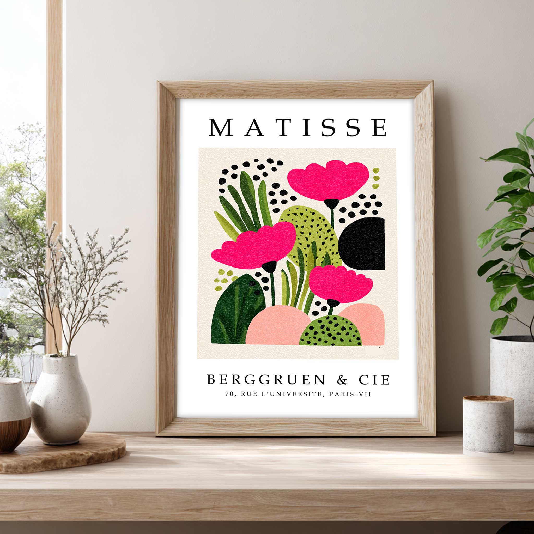 Matisse Pink Flower Print | Mid Century Botanical Floral Poster