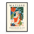 Matisse woman portrait print featuring a female figure surrounded by botanical leaves and flowers. Woman wall art and portrait print