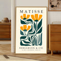 Matisse Yellow flower print with orange flowers and green leaves. Henri Matisse print, botanical wall art, floral wall art, flower wall art, Matisse poster, botanical print and mid century wall art