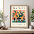 Matisse floral still life print with colourful flowers in a striped vase