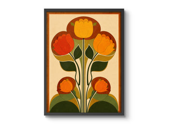 Mid-Century Print Vintage Flowers