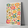 Mid Century Atomic Shape Print in mid century by classic Atomic Age design. Featuring atomic shapes and a retro mid century modern design. this artwork is designed for living rooms, bedrooms, home offices and gallery walls. Available as premium wall art and framed print