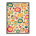 Mid Century Atomic Shape Print inspired by classic Atomic Age design. Featuring atomic shapes and a retro mid century modern design. this artwork is designed for living rooms, bedrooms, home offices and gallery walls. Available as premium wall art and framed print