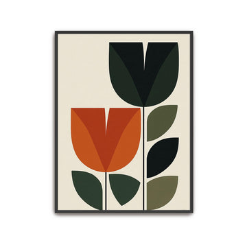  Scandinavian mid century geometric tulip art minimalist modern abstract flower print burnt orange forest green bauhaus retro canvas poster home decor.