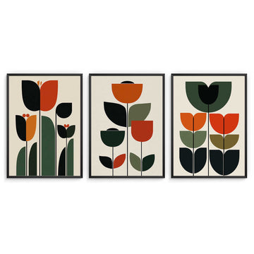 Mid Century Print Set of 3 Scandi Flowers