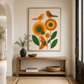 70's retro mid century orange and green bird prints
