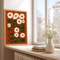 Mid Century Print Burnt Orange Floral Art. Available as premium wall art 