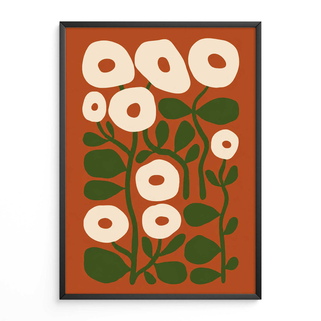 Mid Century Print Burnt Orange Floral Art. Available as premium wall art and framed prints.