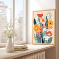 Mid century print pastel botanical floral poster for living room
