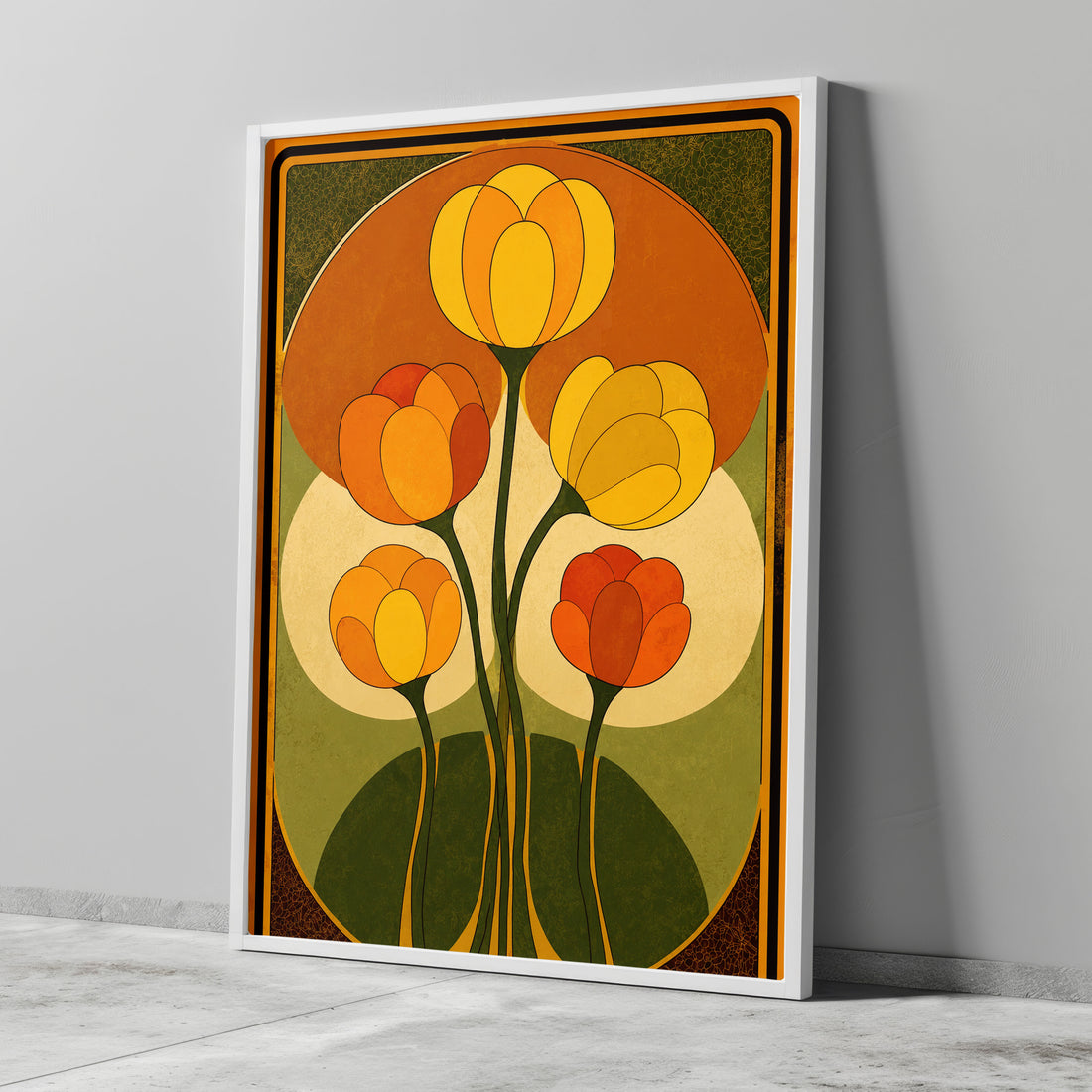 Mid Century Print Retro Yellow Flowers