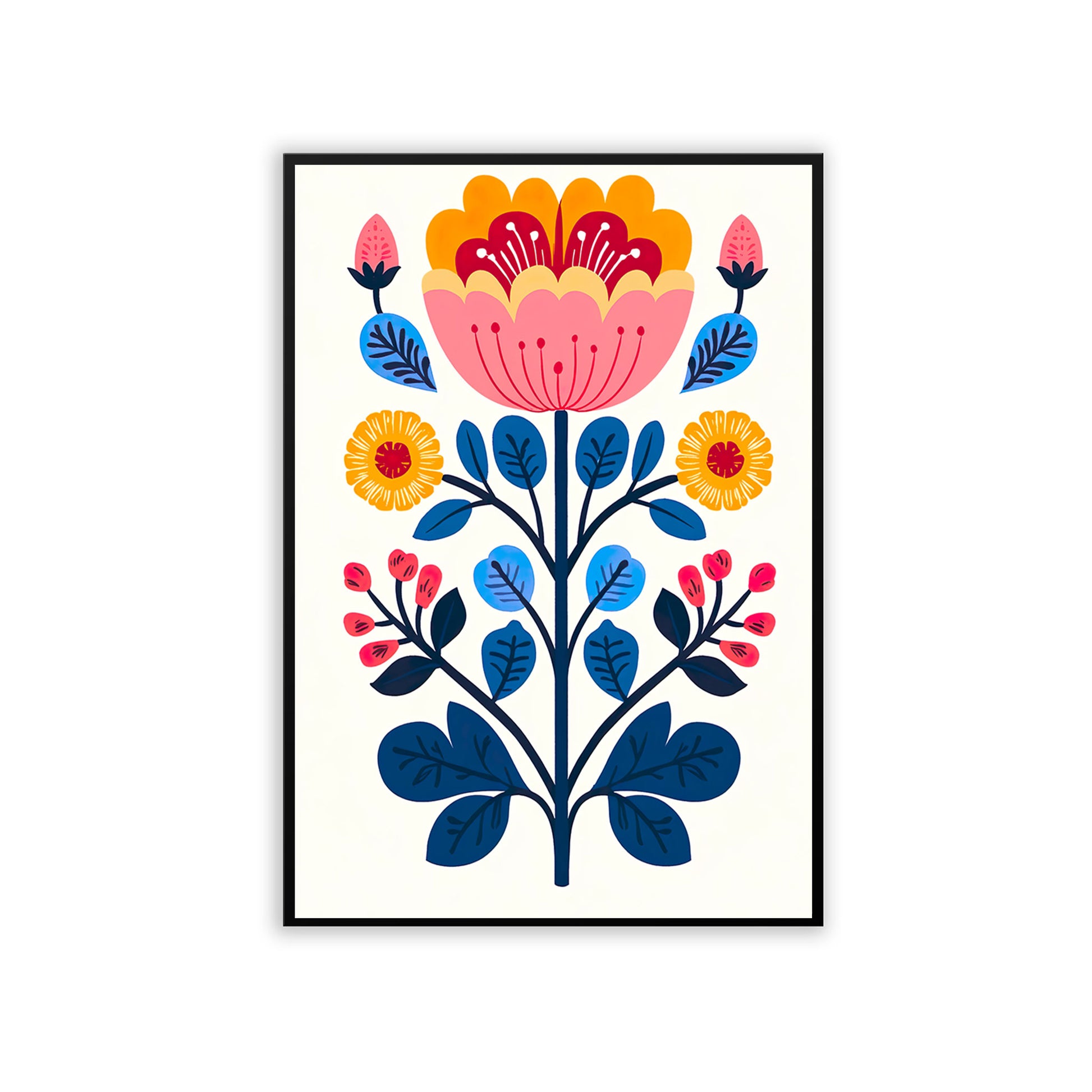 Mid Century Print Nordic Folk Flower print for living room, bedroom, kitchen decor