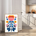 Mid Century Print Nordic Folk Flower poster for living room, bedroom, kitchen decor