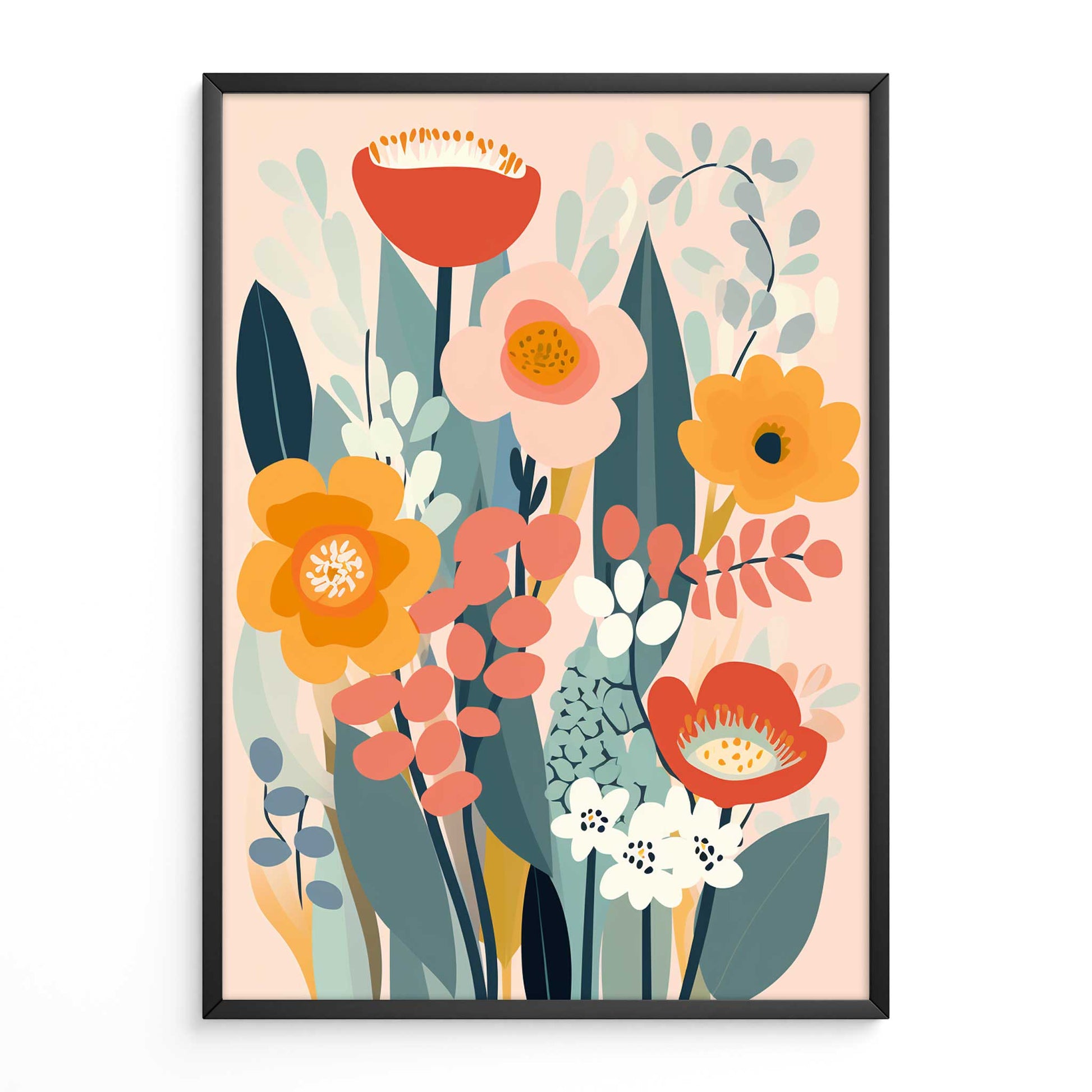 Mid century print pastel botanical floral poster