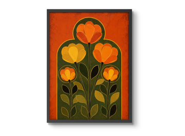 Mid-Century Print Burnt Orange Floral Wall Art