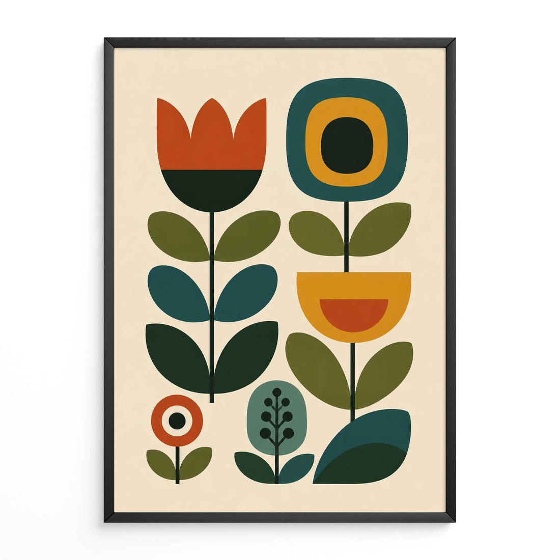 Mid Century Print Floral Folk Art. Available as premium wall art and framed prints.