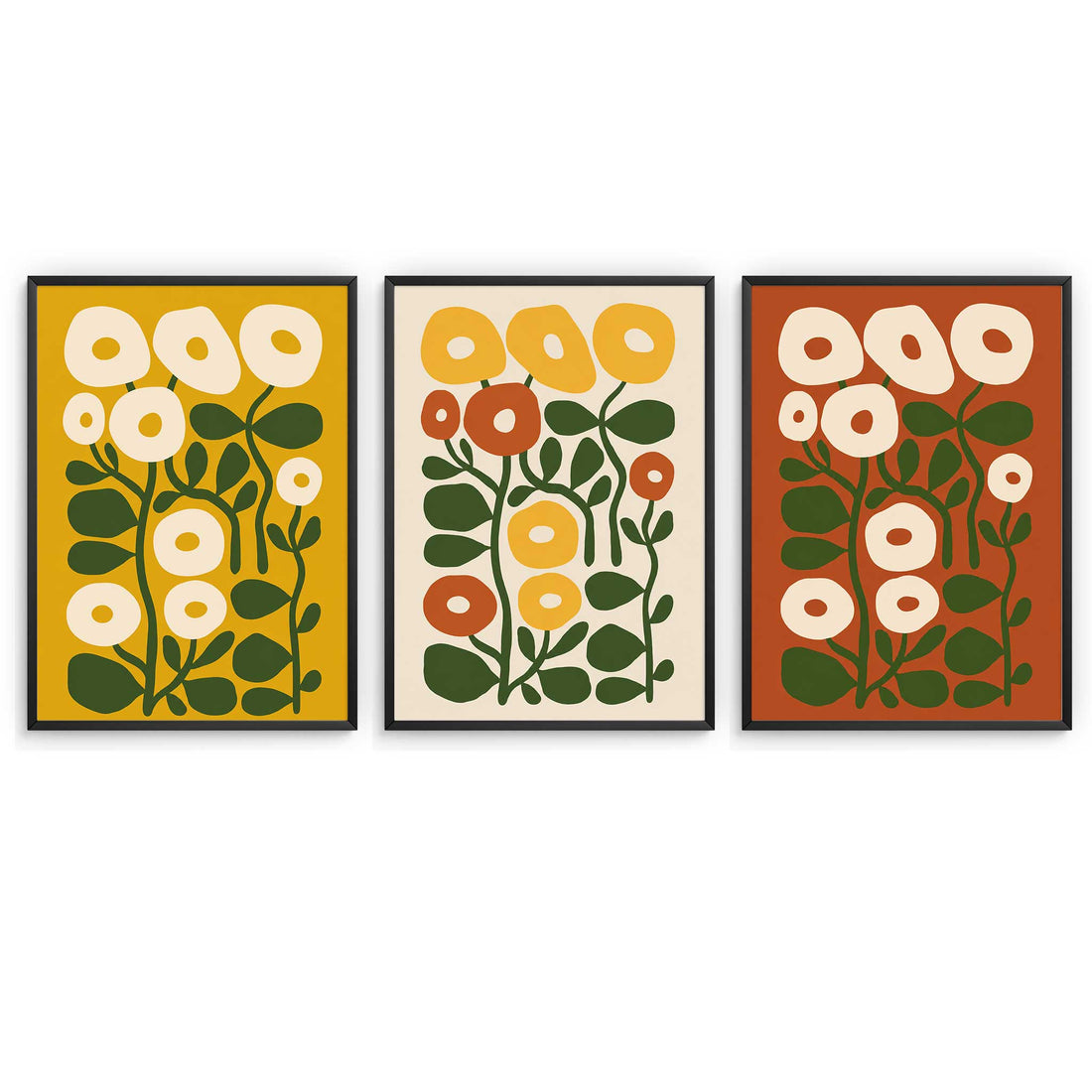 Mid Century Print Abstract Flower Art Set