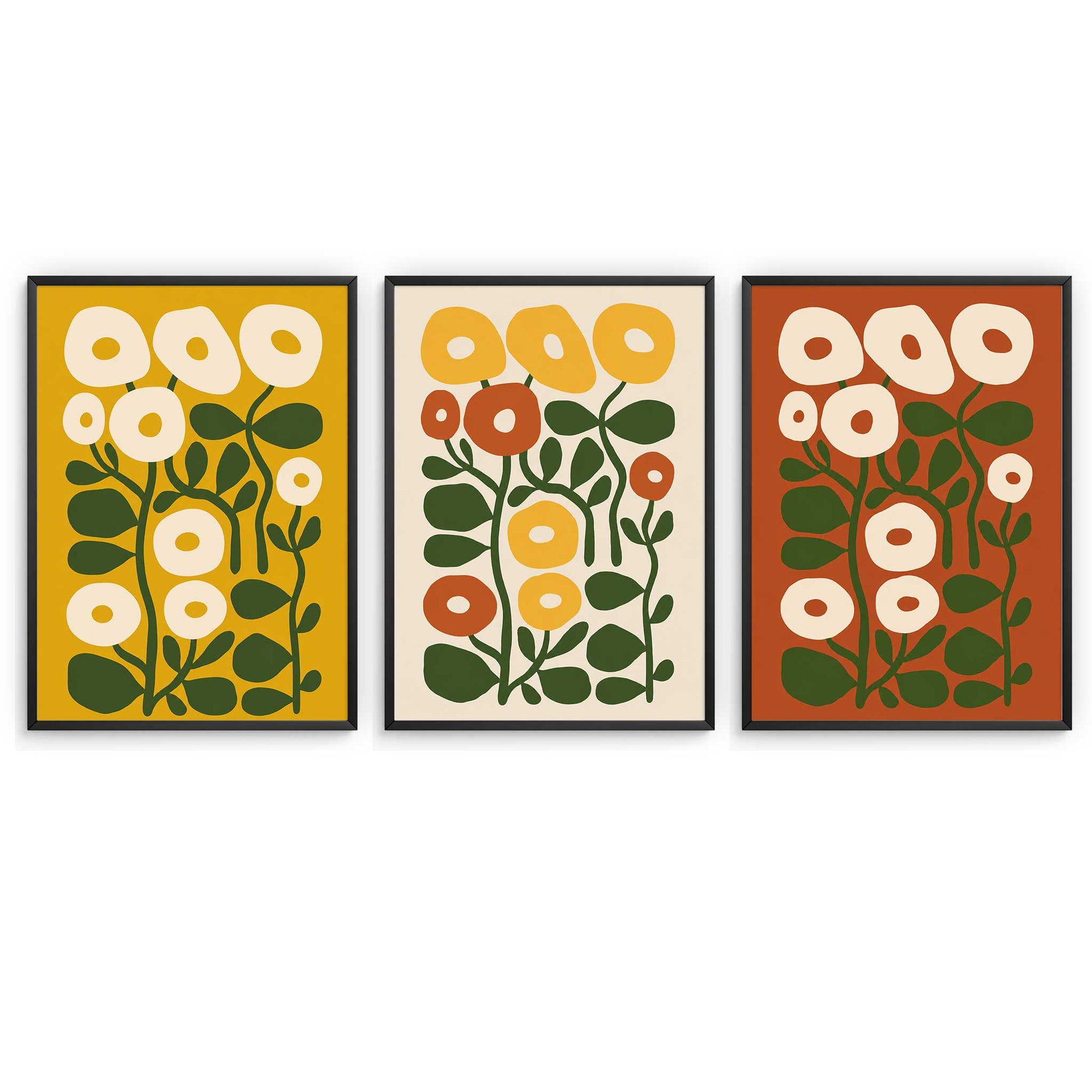 Mid Century Print Abstract Flower Art Set