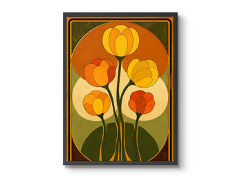 Mid Century Print Retro Yellow Flowers