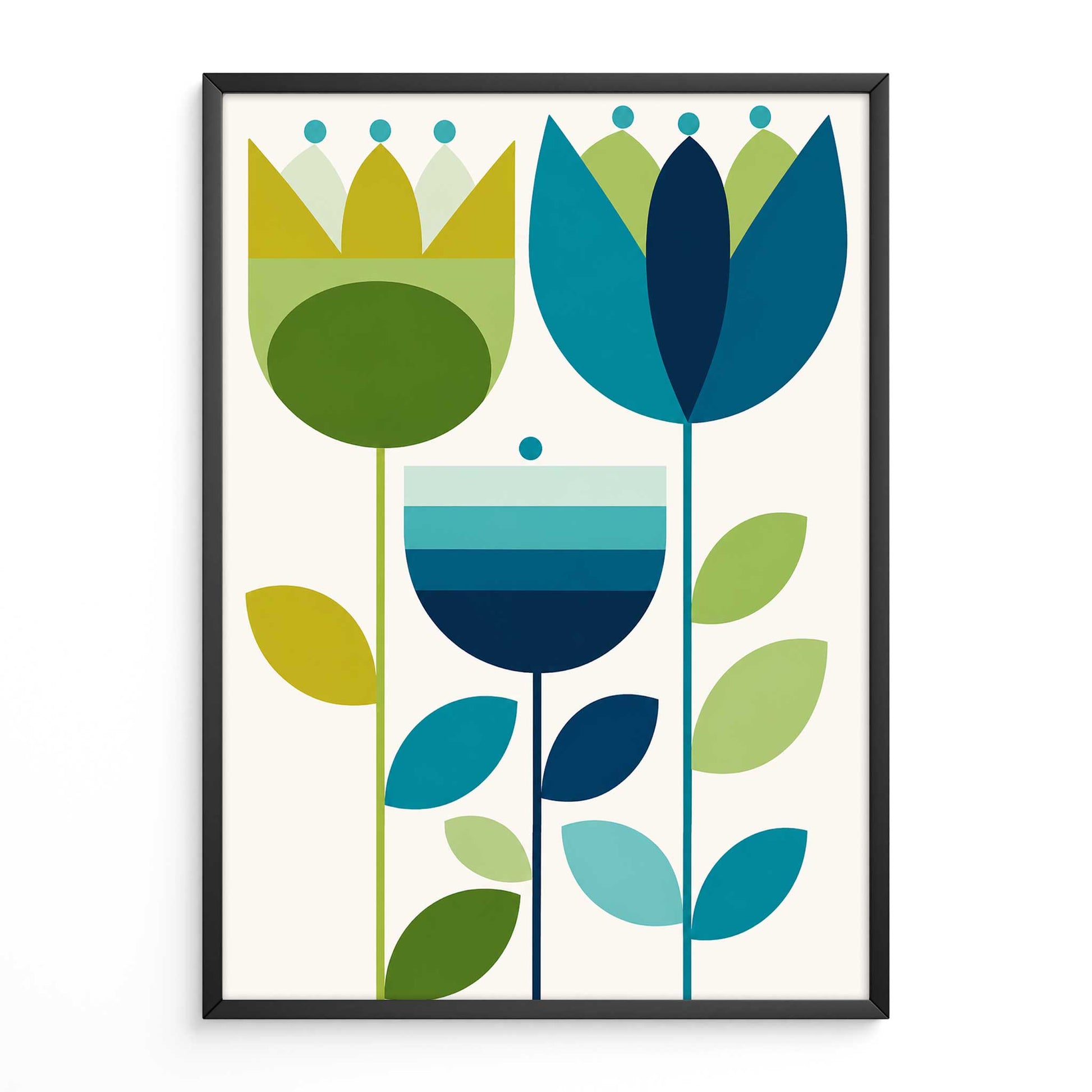 Mid Century Print Teal Tulip Poster. Available as premium wall art and framed prints.