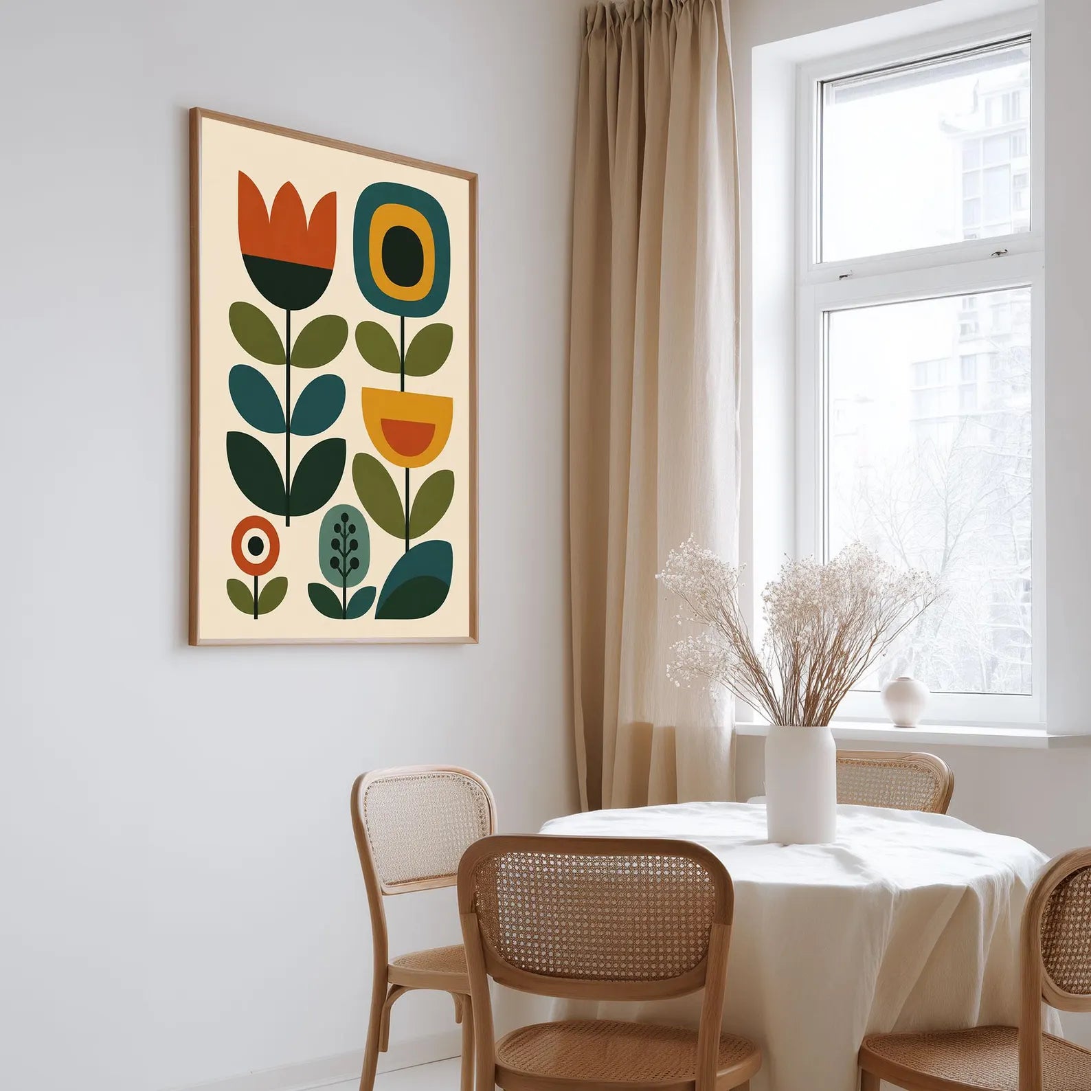 Mid Century Print Floral Folk Art. Available as premium wall art and framed print