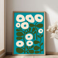 Mid Century Print Teal Floral Art. Available as premium wall art and framed print and posters