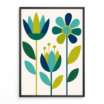 Mid Century Print Teal Tulip Poster. Available as premium wall art and framed prints.