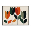  Scandinavian folk art geometric tulips wall art flat design 70s mod graphic illustration olive green burnt orange cream backdrop minimal home styling.