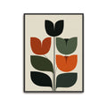 
Retro mid century botanical tulip stem art minimalist abstract geometric flower shapes burnt orange olive green terracotta black graphic leaves cream poster.